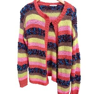 Mustard‎ Seed Colorful Striped Textured Open Front Cardigan Sweater